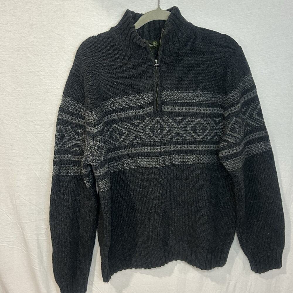 Eddie Bauer men's Wool Blend Ribbed Knit Sweater pullover half zip grey Medium